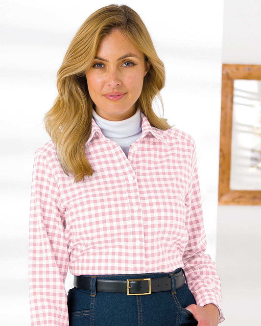 Belinda Checked Pure Cotton Blouse - Pink - James Meade