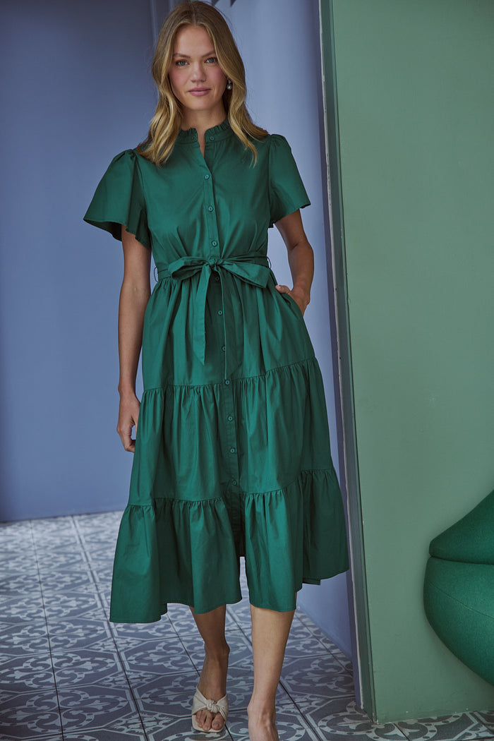 Bellucci Poplin Button Front Tiered Midi Dress