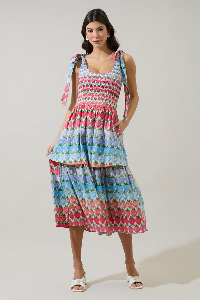 Berry Burst Kasia Smocked Midi Dress