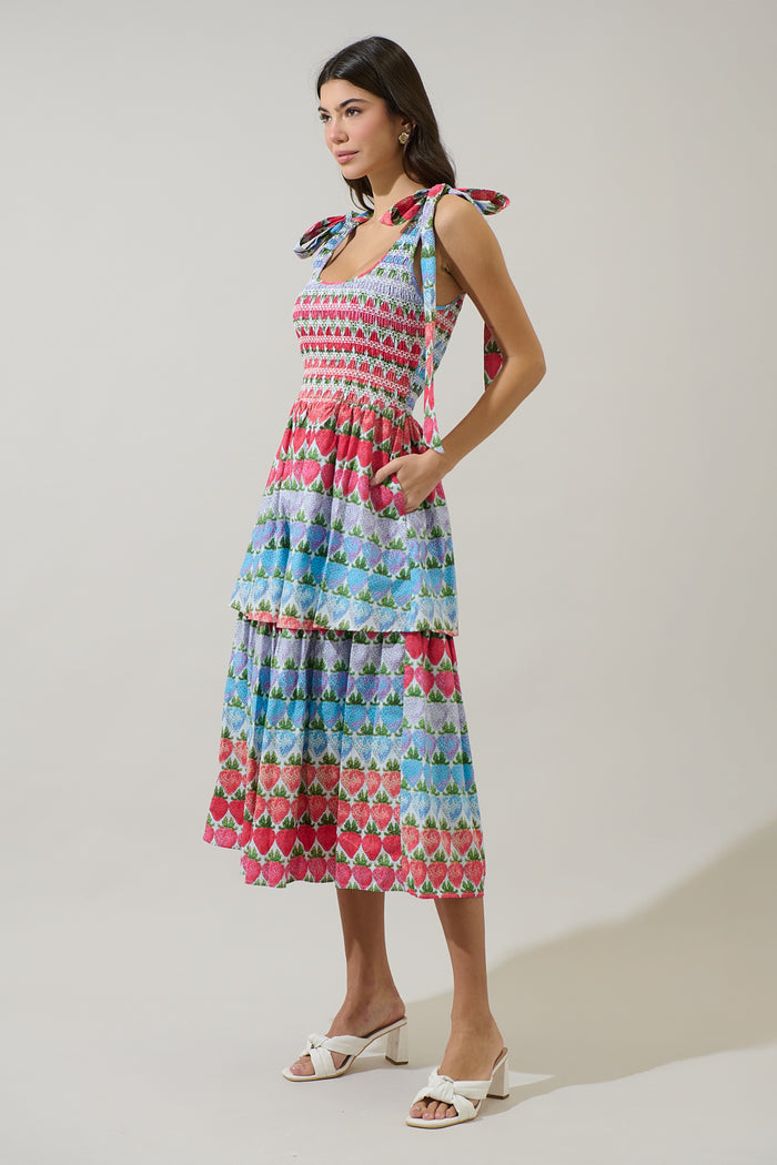 Berry Burst Kasia Smocked Midi Dress