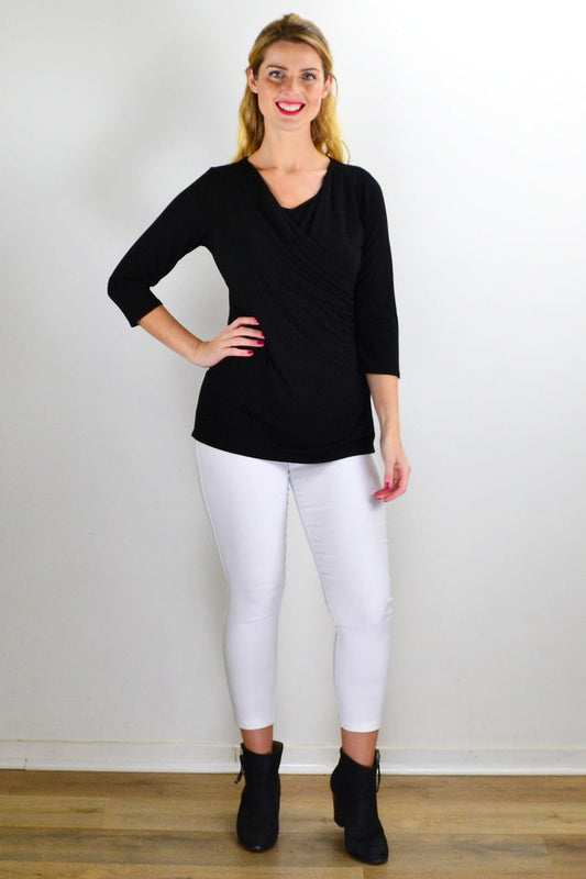 Black bamboo jersey tunic top by La Bay, featuring a relaxed fit with long sleeves and a soft, breathable fabric.