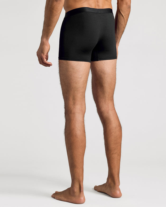 Black Boxer Trunks W/ Fly 3-Pack, back view on male model.