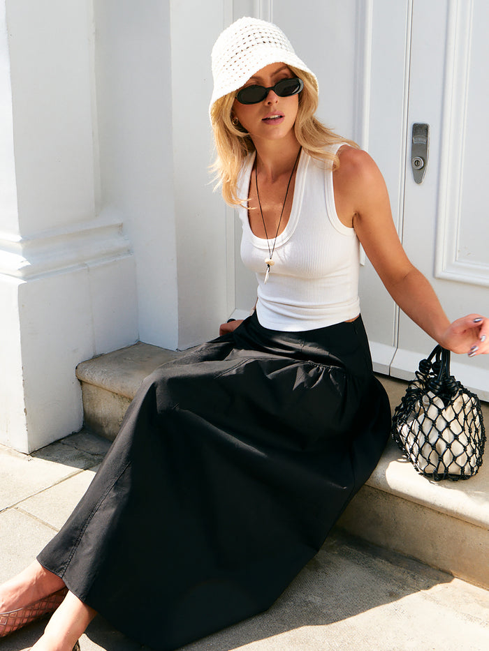Black Cotton Gathered Skirt