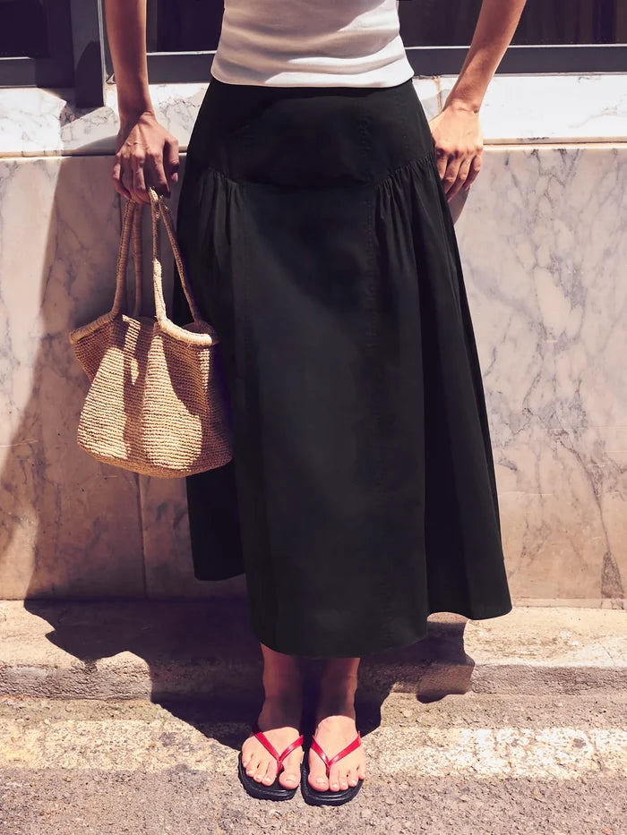 Black Cotton Gathered Skirt