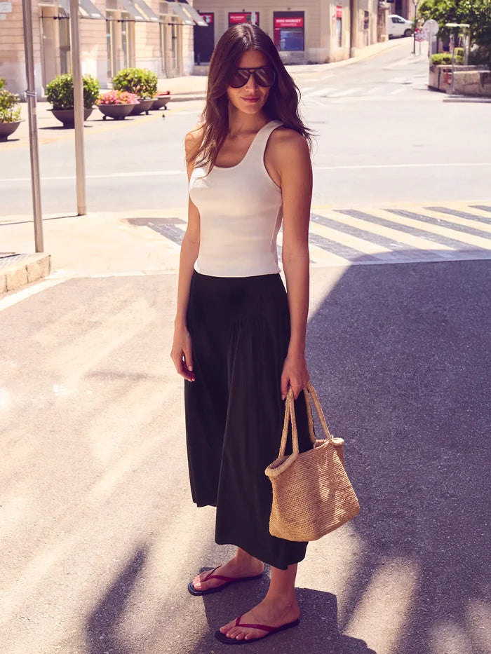 Black Cotton Gathered Skirt