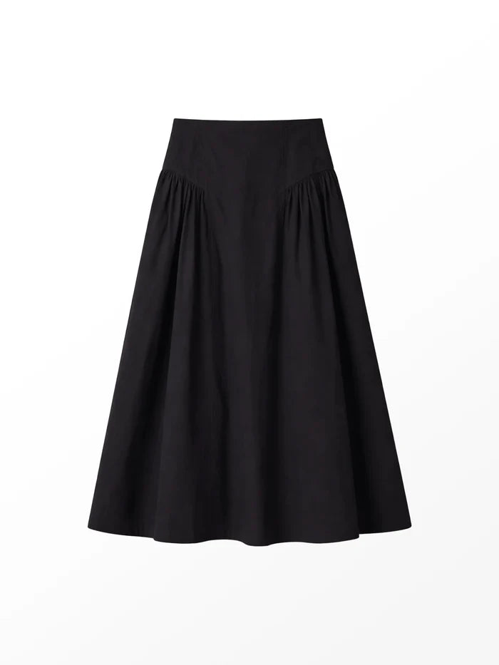Black Cotton Gathered Skirt