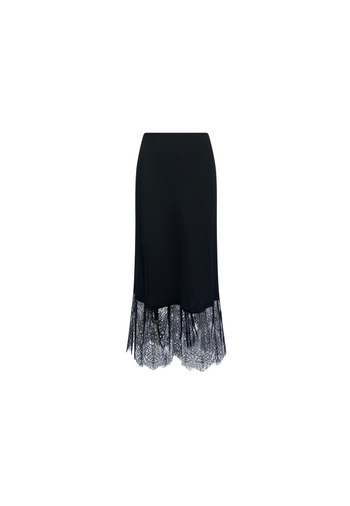 Black Crepe Lace Trim Skirt