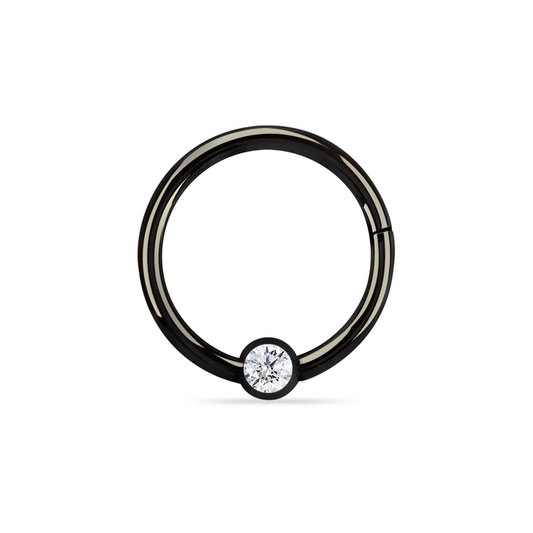 Black PVD Plated Surgical Steel Jeweled Hinged Ring 10mm / Black / PVD Plated Surgical Steel Hinged Ring