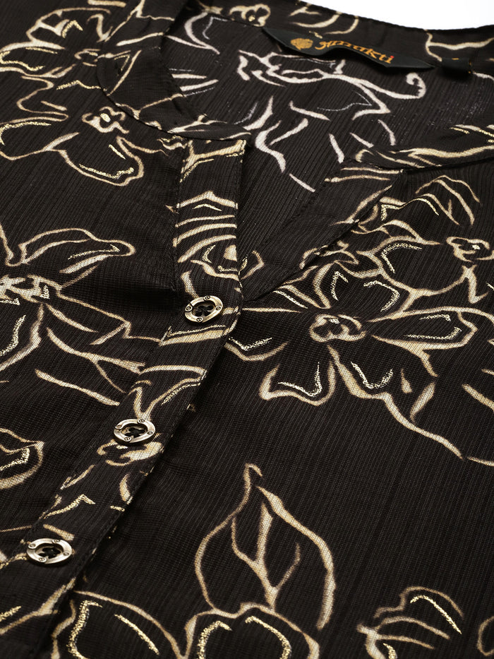 Black Floral Printed Kurta, Floral Print, Mandarin Collar kurta, printed kurta, Straight Kurta