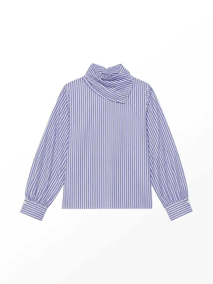 Blue Stripe Cotton Scarf Shirt