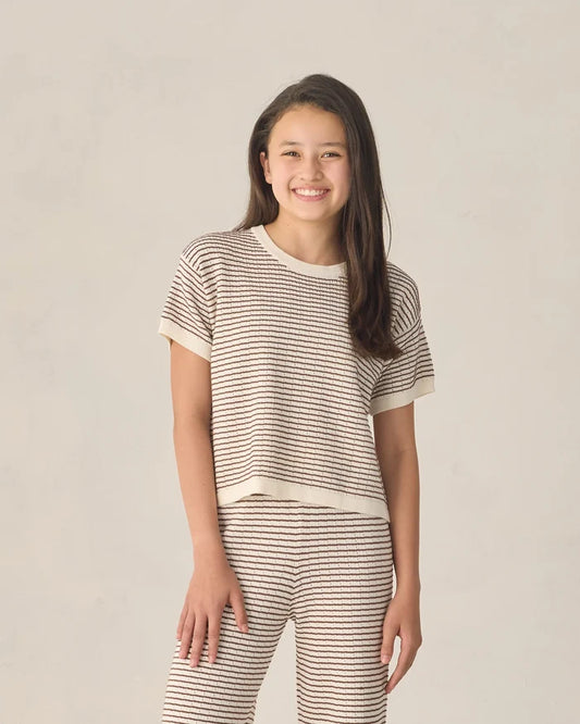 Boxy Crop Knit Tee | Teen | Chocolate Stripe