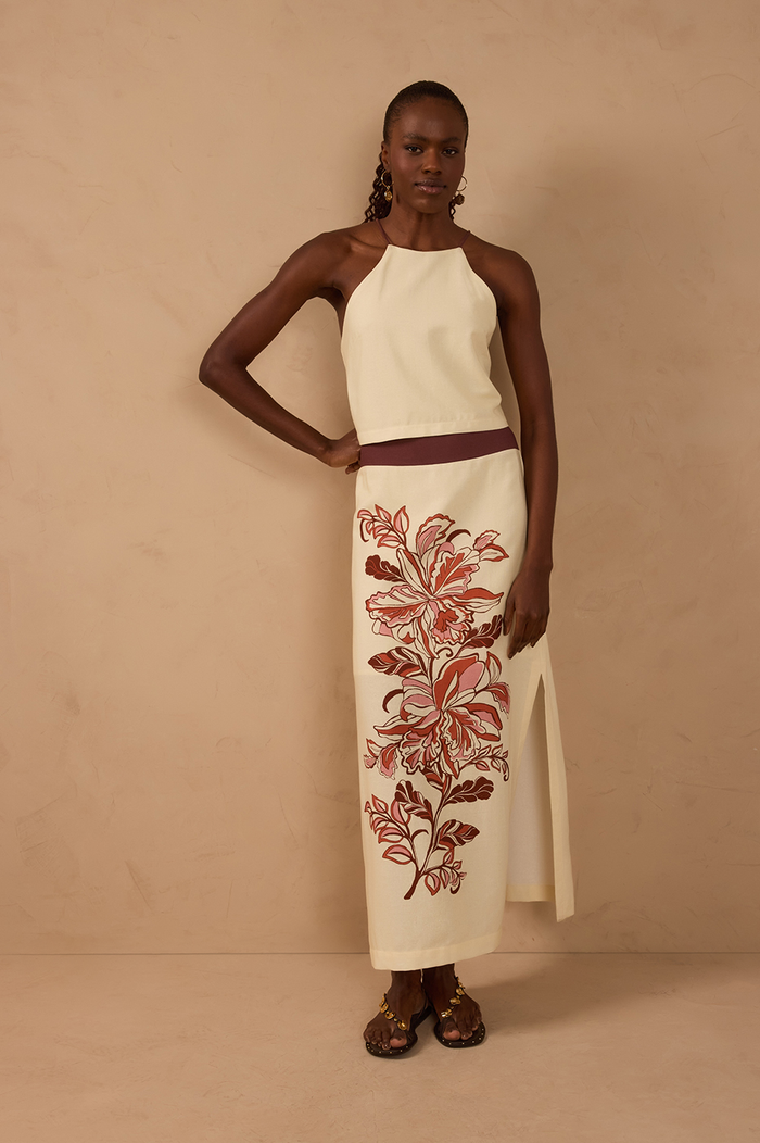 Brown Back Tie Crop Top & Maxi Skirt Set_1