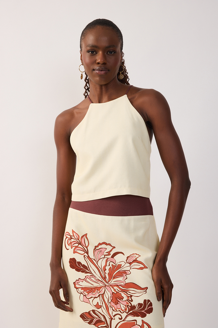 Brown Back Tie Crop Top & Maxi Skirt Set_4