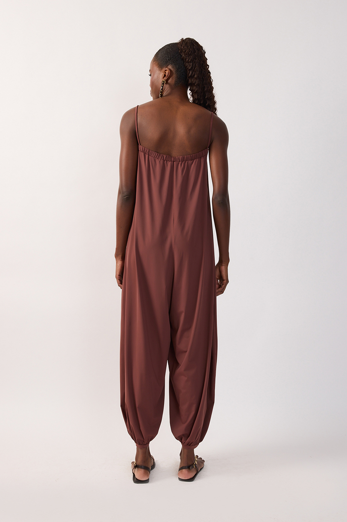 Brown Belted Balloon Jersey Jumpsuit_7