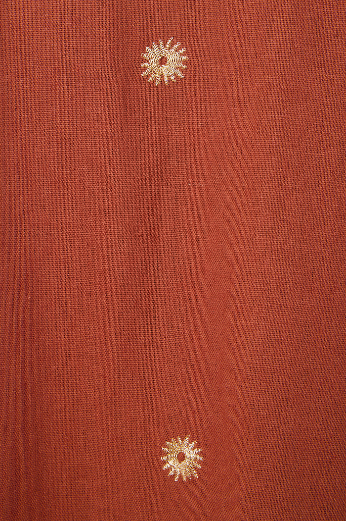 Brown Embroidered Lurex Linen Kimono_7