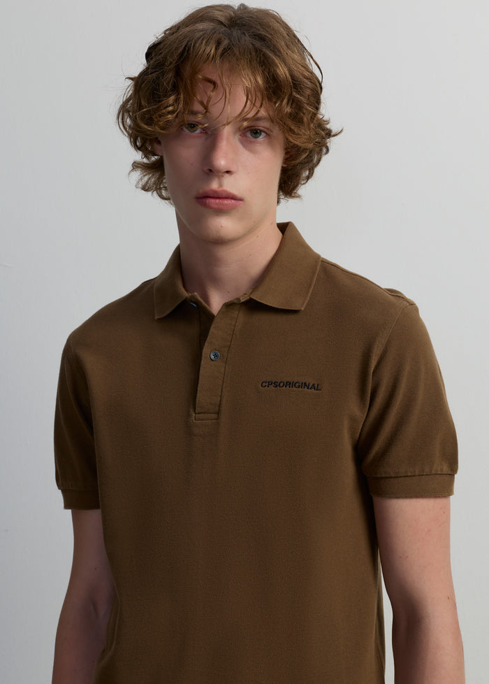 BROWN WASHED PIQUE POLO SHIRT