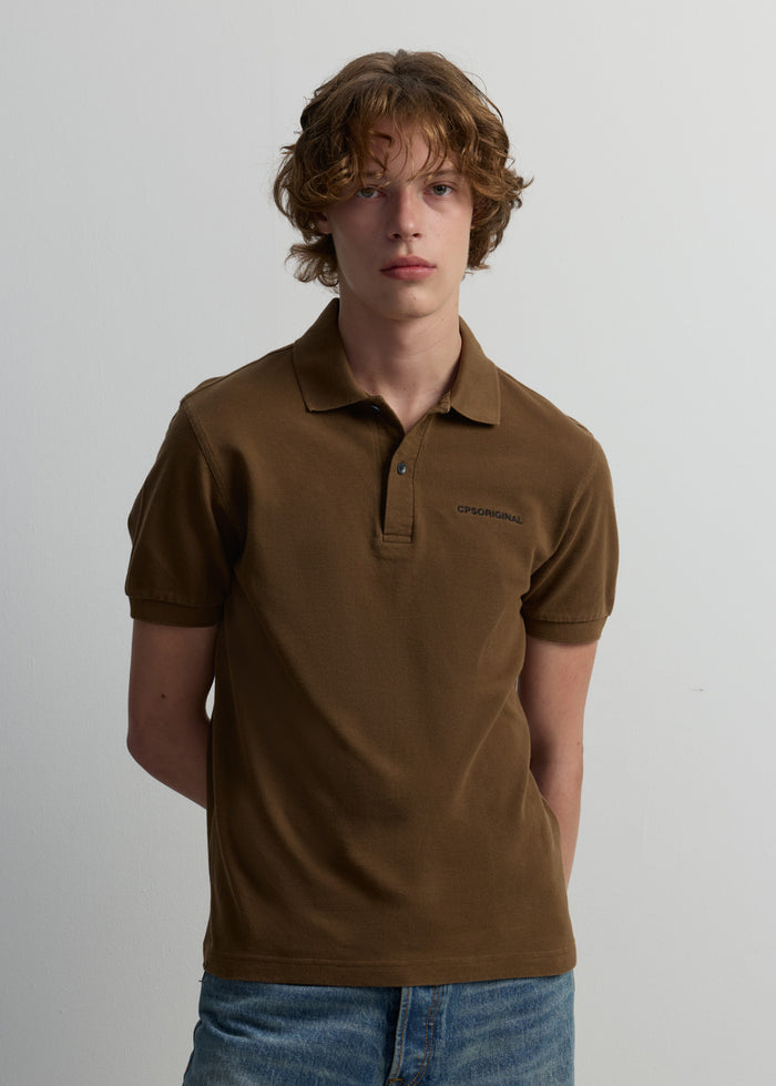 BROWN WASHED PIQUE POLO SHIRT