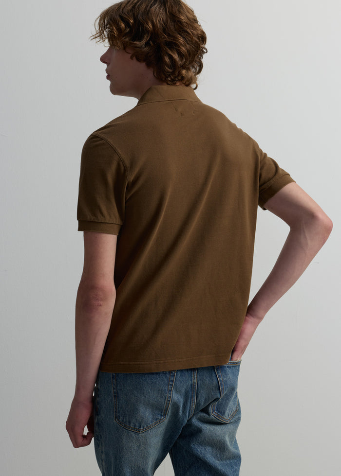 BROWN WASHED PIQUE POLO SHIRT