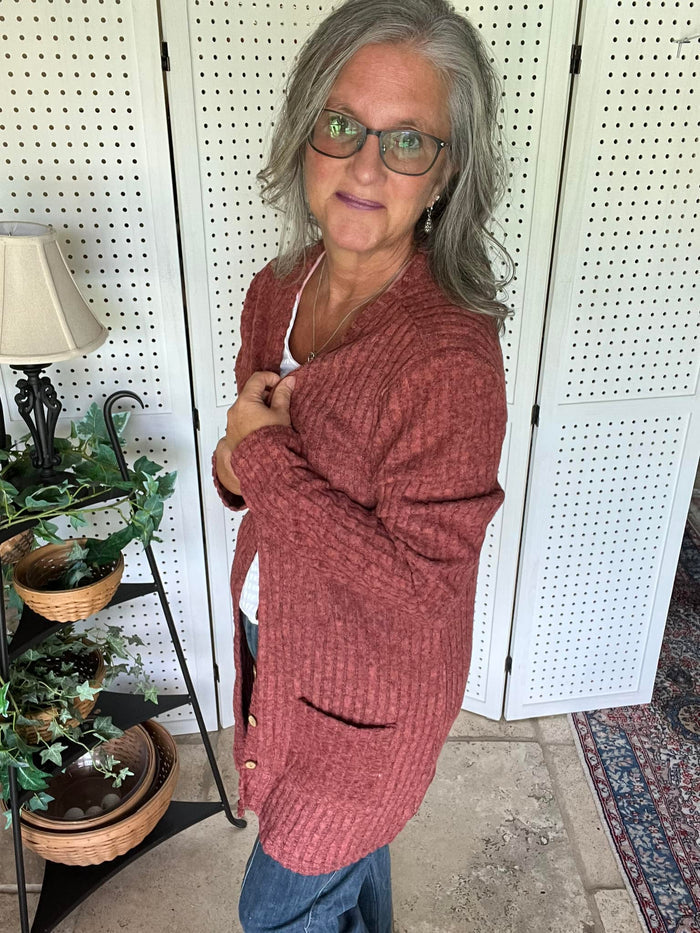 Brushed Ribbed Cardigan with Pockets - 7 colors