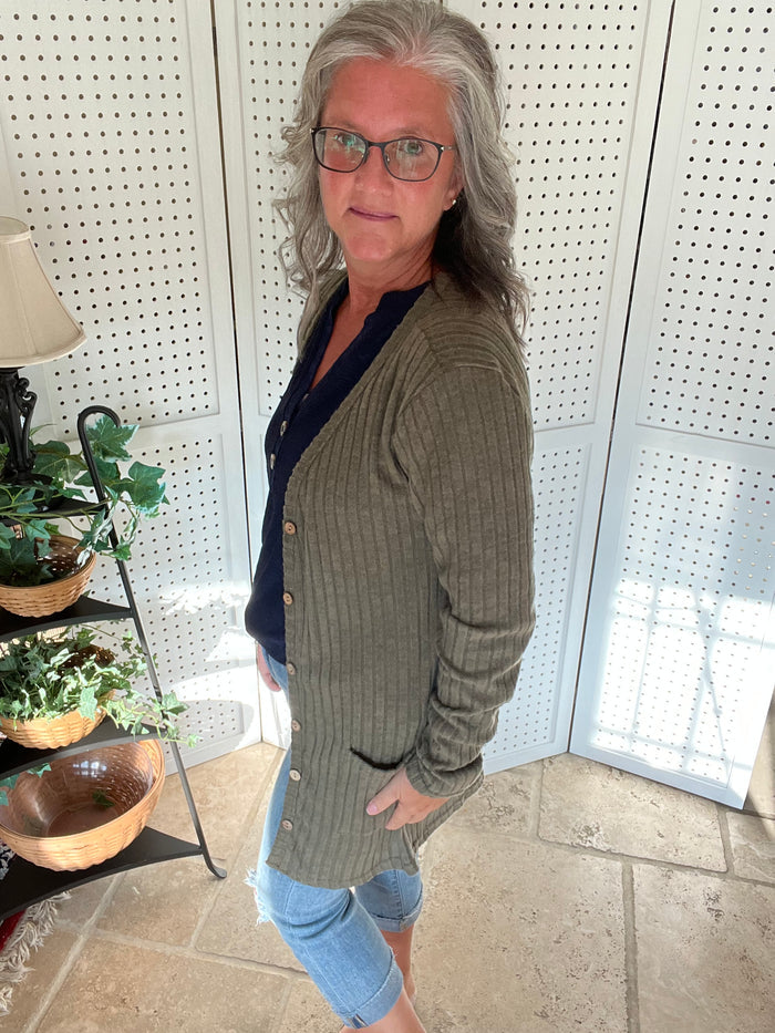 Brushed Ribbed Cardigan with Pockets - 7 colors