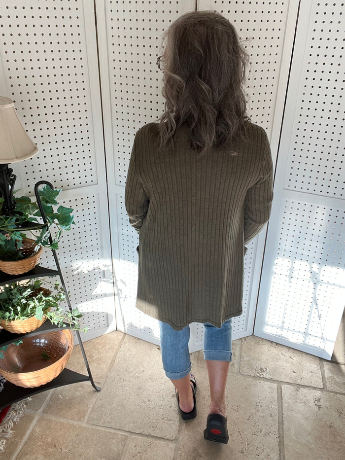 Brushed Ribbed Cardigan with Pockets - 7 colors