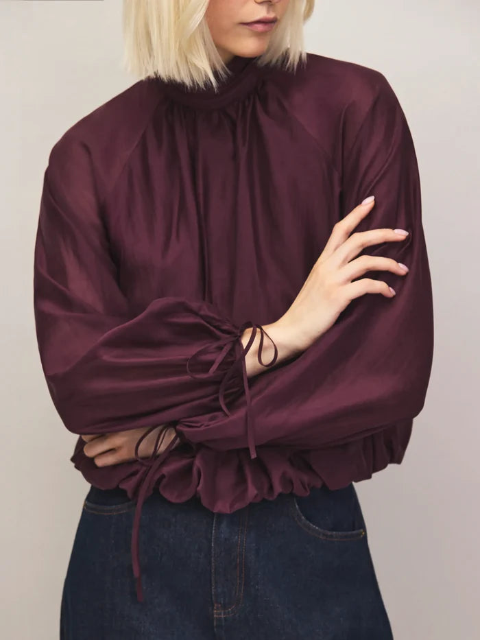 Burgundy Tie-Sleeve Top