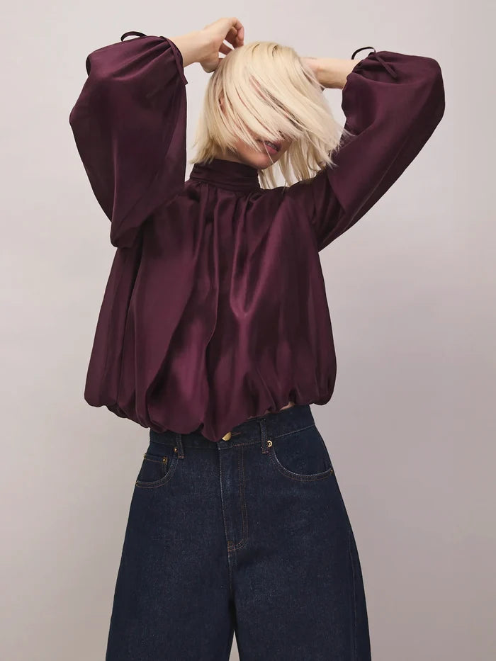 Burgundy Tie-Sleeve Top