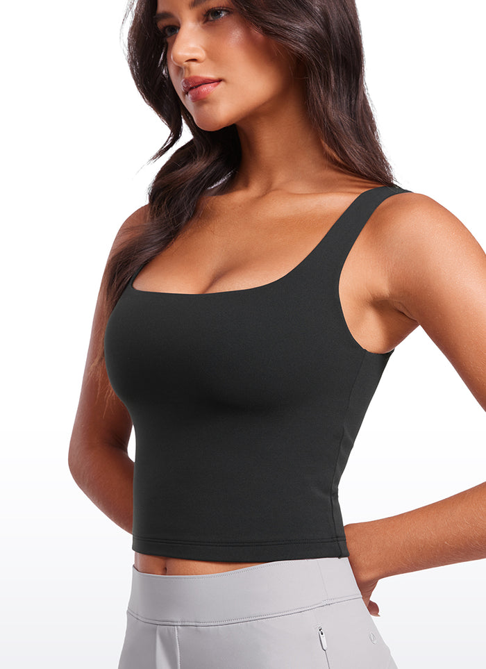 CRZ YOGA Women's Yoga Butterluxe Tight Fit Tank Tops Square Neck Black