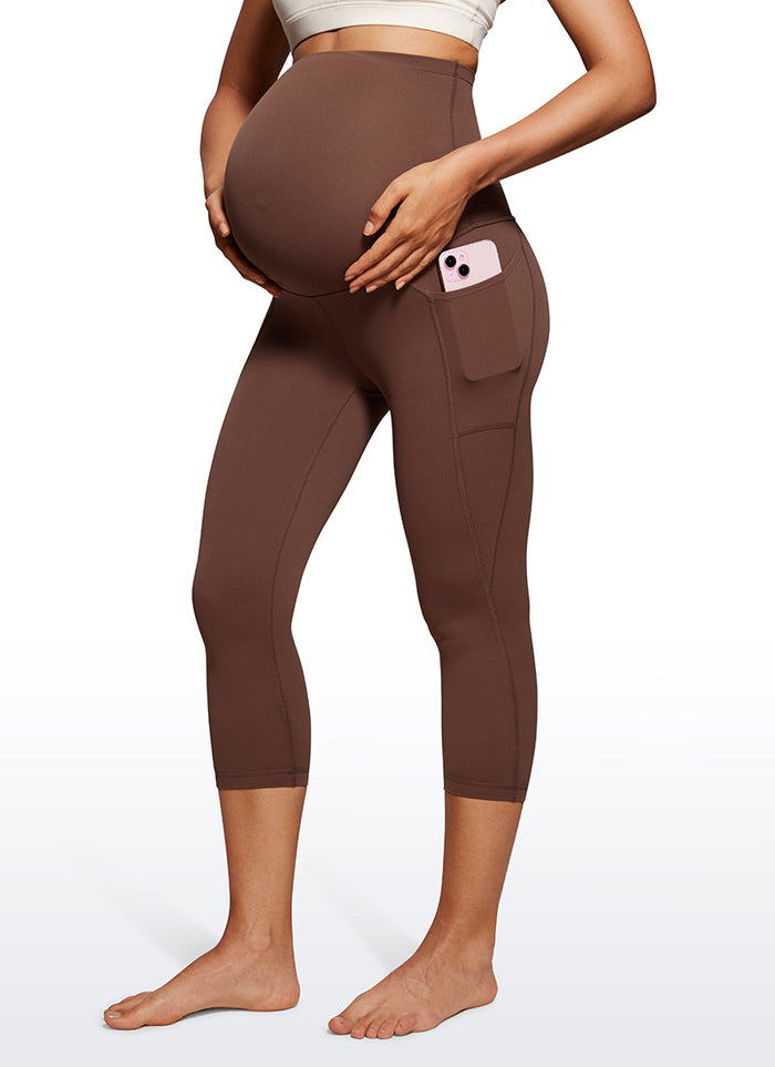 CRZ YOGA Womens Butterluxe Maternity Leggings with Pockets 21" Coffee Brown