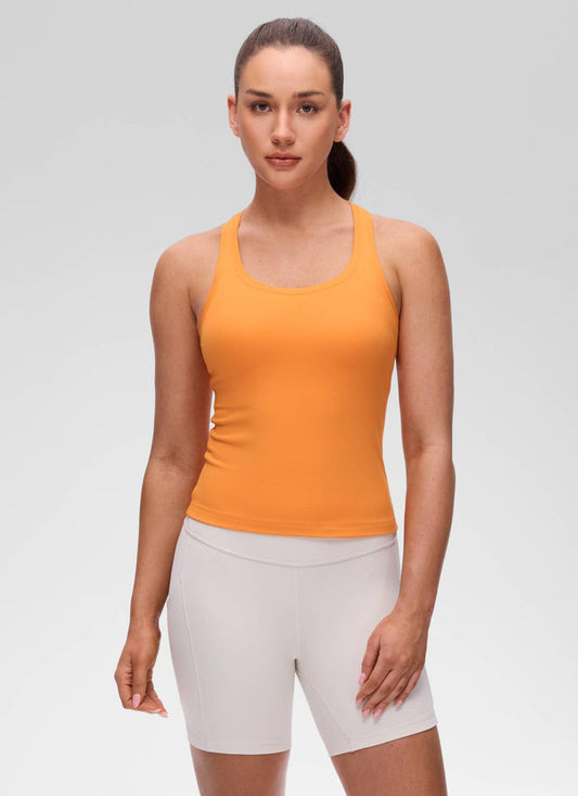 CRZ YOGA Women's Yoga Tight Fit Butterluxe Crewneck Tank Top Racerback Tiger Orange