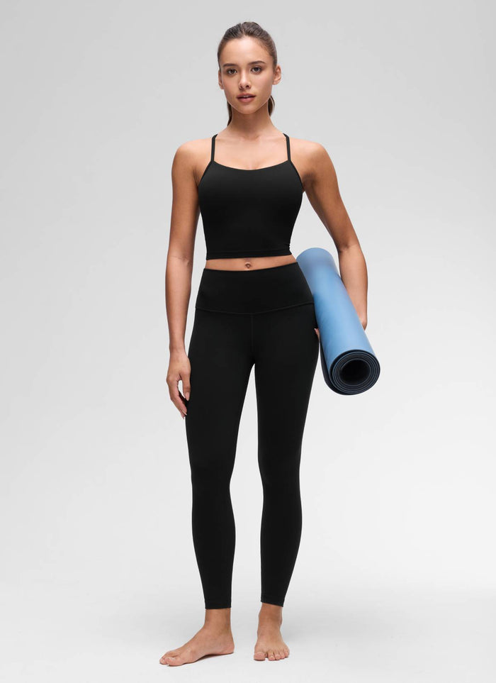 CRZ YOGA Womens Butterluxe Y Back Longline Sports Bras Crop Tank Top Black