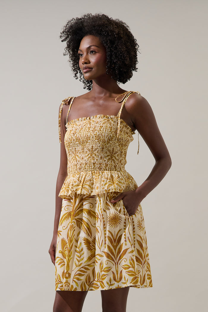 Calina Tropical Irvine Smocked Mini Dress