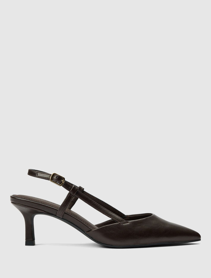 Camille Slingback Mid Heel Chocolate Brown Forever New
