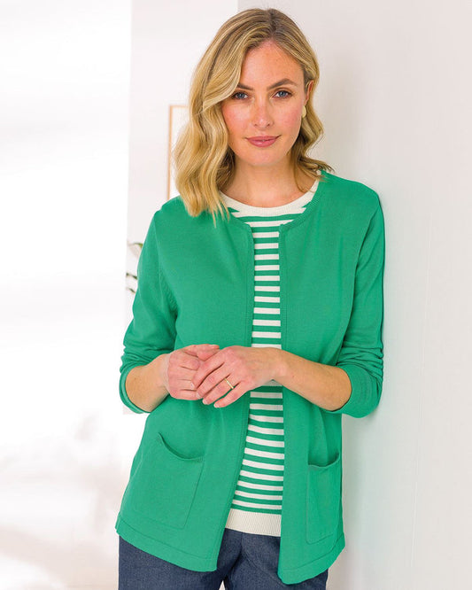 Carla Edge to Edge Pure Cotton Ladies Cardigan - Emerald - The Classic Boutique