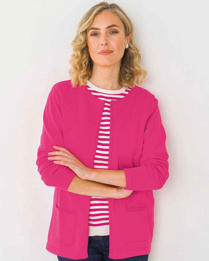 Carla Edge to Edge Pure Cotton Ladies Cardigan - Pink - The Classic Boutique