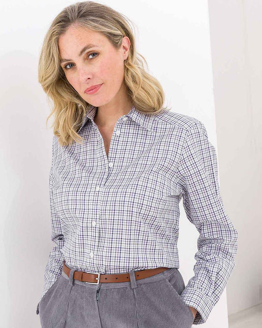 Carol Pure Cotton Long Sleeved Checked Blouse - Image 1 - The Classic Boutique