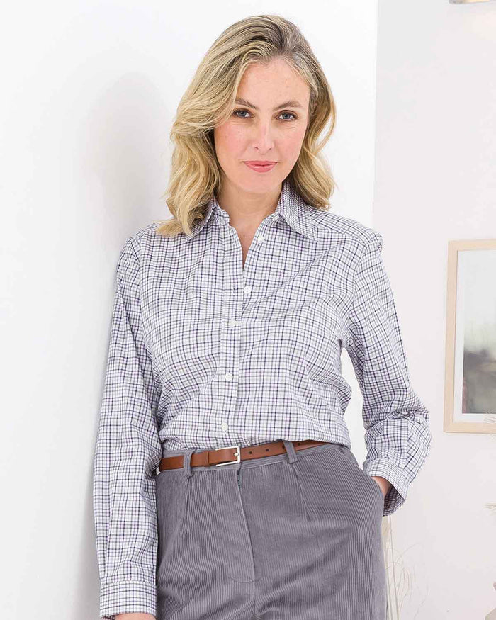 Carol Pure Cotton Long Sleeved Checked Blouse - Image 2 - The Classic Boutique