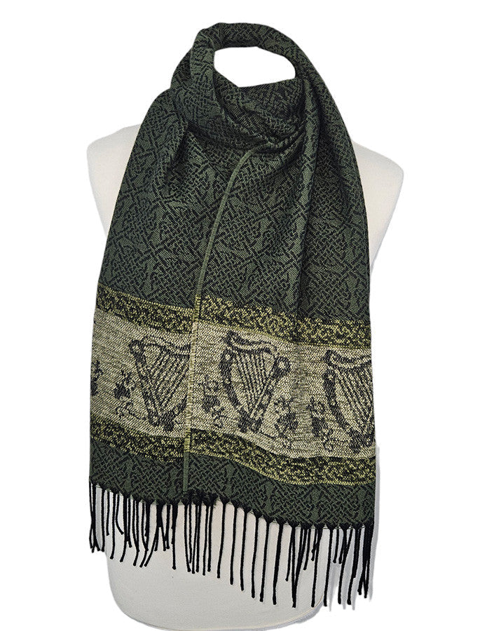 Celtic Border Pattern Scarf - Olive #color_olive