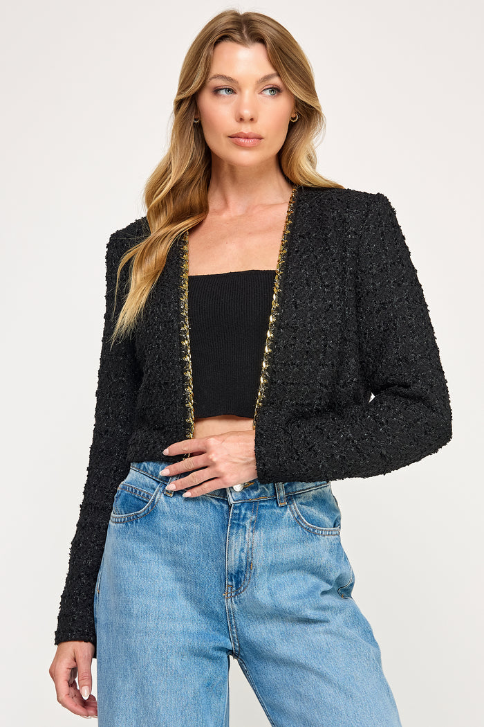 Chain Trim Tweed Crop Jacket