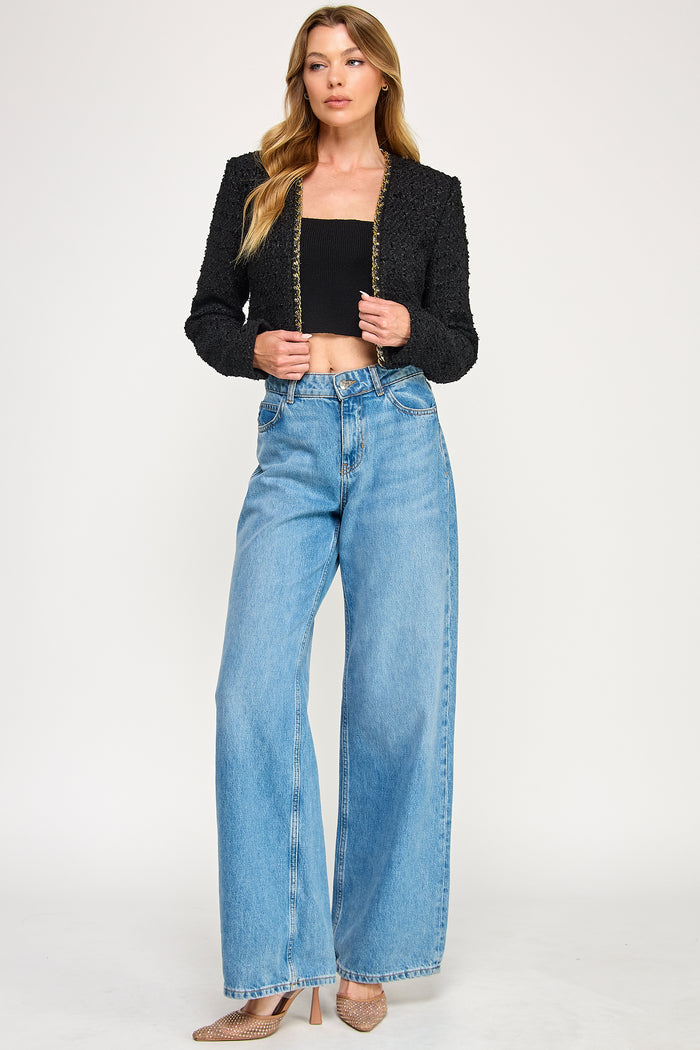 Chain Trim Tweed Crop Jacket