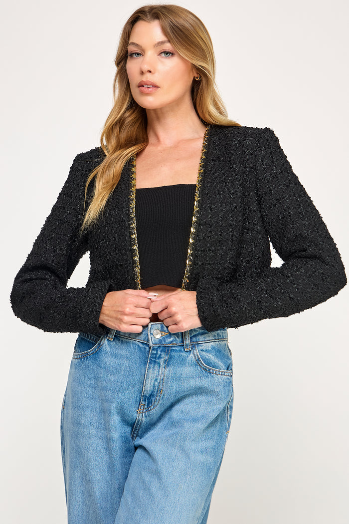 Chain Trim Tweed Crop Jacket