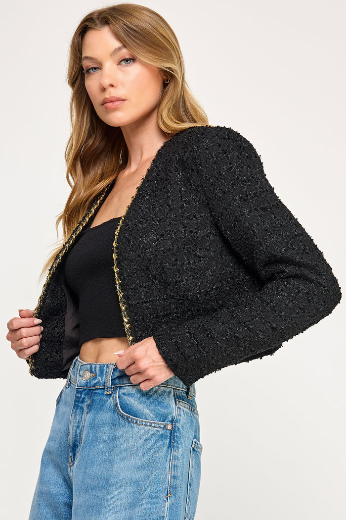 Chain Trim Tweed Crop Jacket