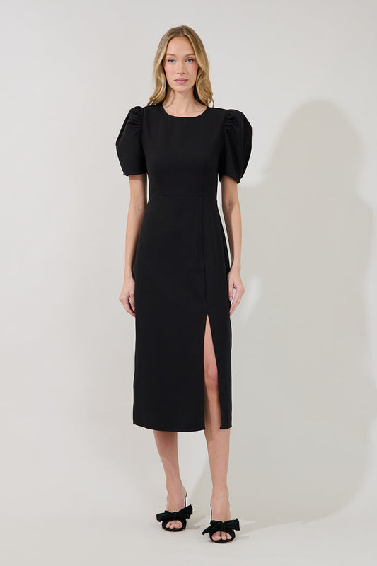 Chelsea Gathered Sleeve Midi Sheath Dress