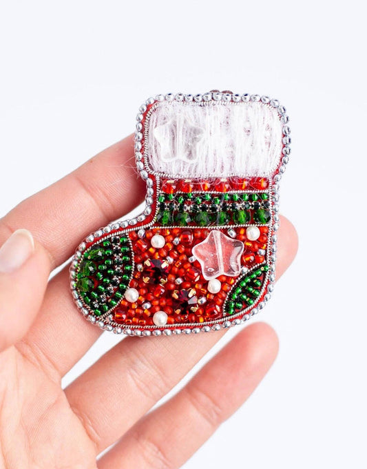 Christmas Stocking Beaded Embroidery Brooch/Hanging Decoration Kit