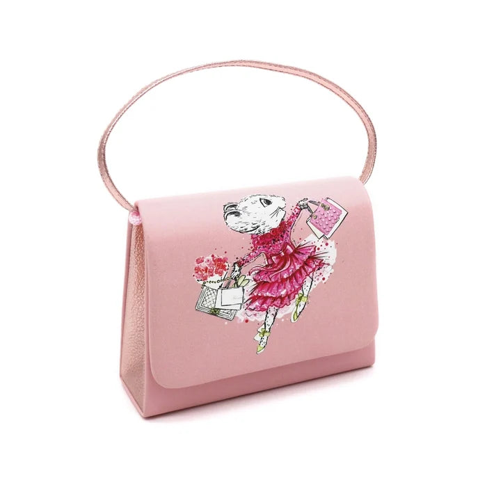 Claris pink mini handbag with signature mouse print, faux leather kids purse inspired by The Chicest Mouse in Paris