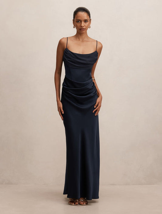 Claudia Petite Corset Maxi Dress Navy Forever New