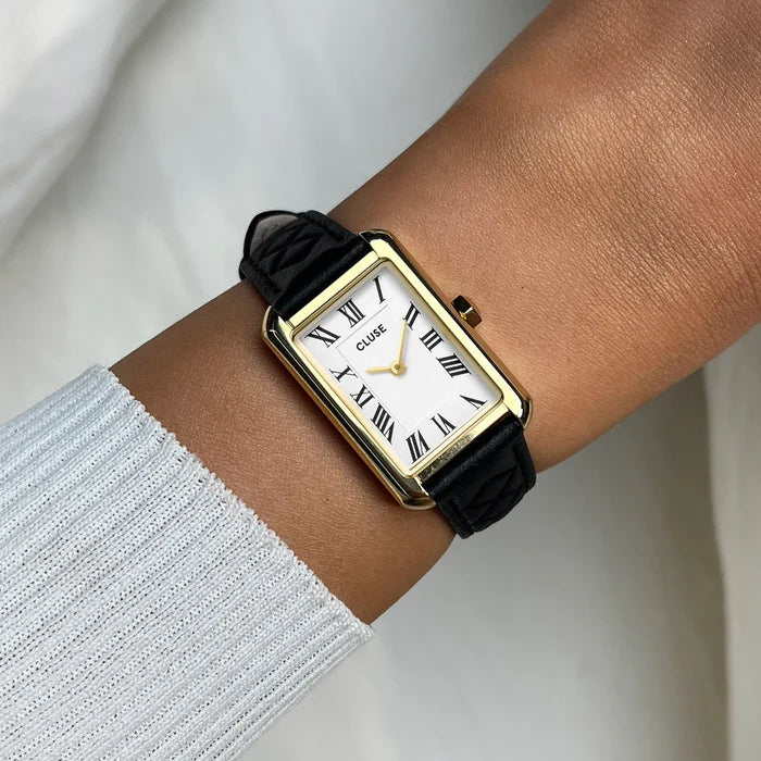 Cluse Belisenna Watch Leather, Black Quilted, Gold Colour CW15005