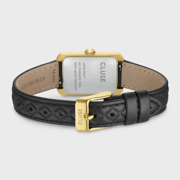 Cluse Belisenna Watch Leather, Black Quilted, Gold Colour CW15005