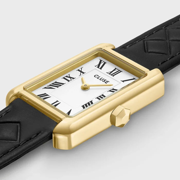 Cluse Belisenna Watch Leather, Black Quilted, Gold Colour CW15005