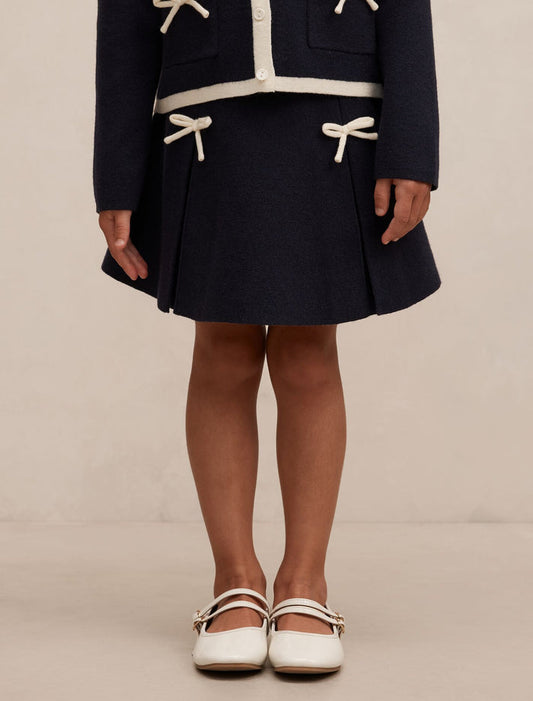 Coco Bow Girls Knit Skirt Navy White Forever New